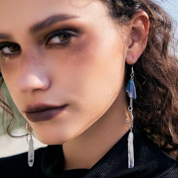 Butterfly Wing Moon Crystal Tassel Boho Earrings - zuzumia