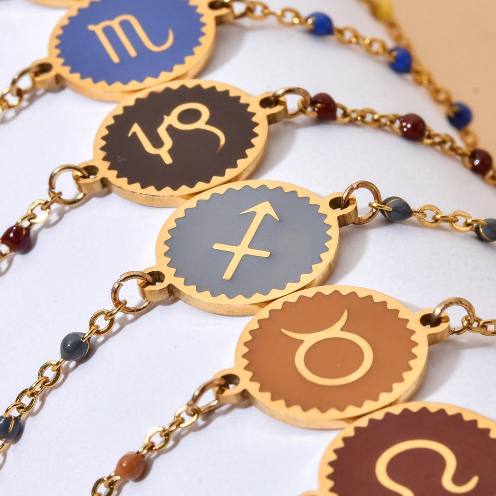 Enamel Zodiac Sign Bead Bracelet - zuzumia