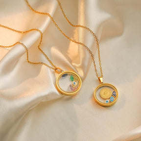Evil Eye Pendant Necklace With Rotating Parts - zuzumia