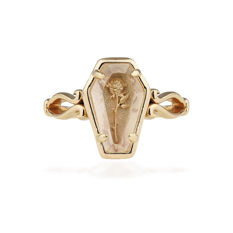 Rose Under Glass Coffin Ring - zuzumia