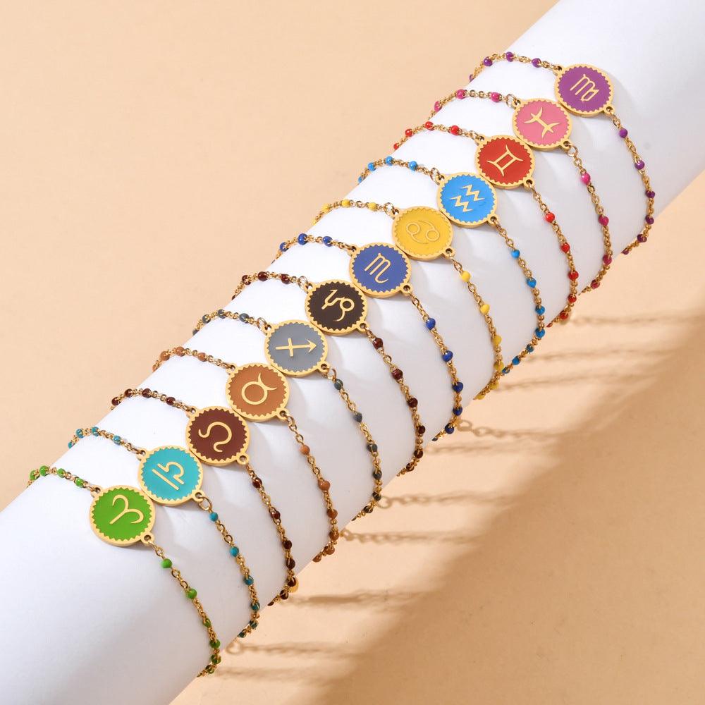 Enamel Zodiac Sign Bead Bracelet - zuzumia