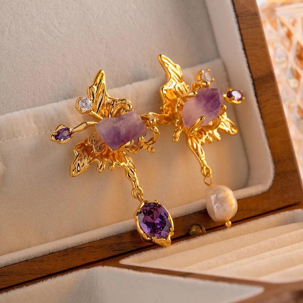 Amethyst Gemstone Vintage Earrings - zuzumia