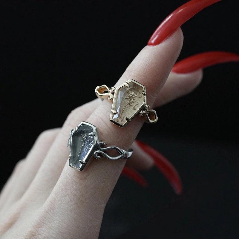Rose Under Glass Coffin Ring - zuzumia