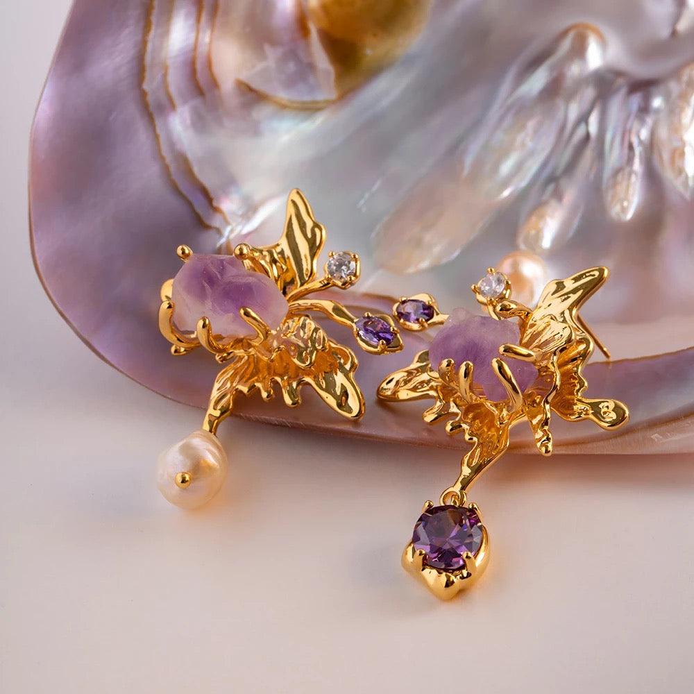 Amethyst Gemstone Vintage Earrings - zuzumia
