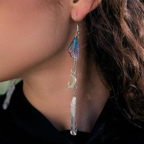 Butterfly Wing Moon Crystal Tassel Boho Earrings - zuzumia