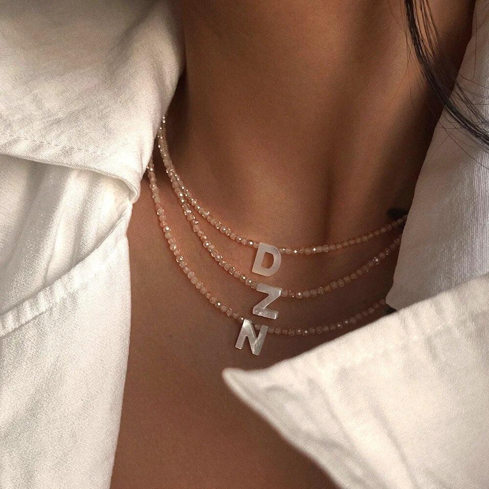 Handmade Inital Letter Beads Necklace - zuzumia