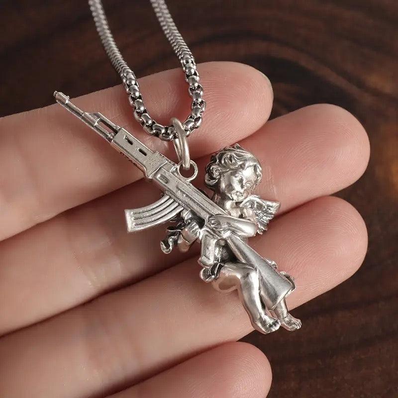 Peace and War Angel Ak-47 Pendant Necklace - zuzumia