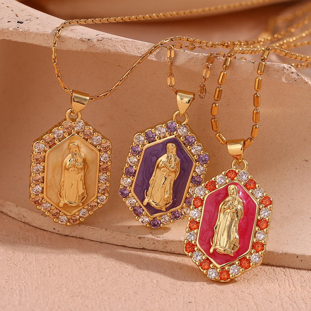 Multicolor Virgin Mary Zirconia Necklace - zuzumia