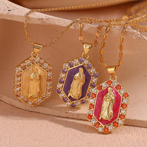 Multicolor Virgin Mary Zirconia Necklace - zuzumia
