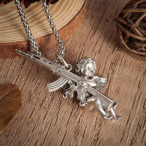 Peace and War Angel Ak-47 Pendant Necklace
