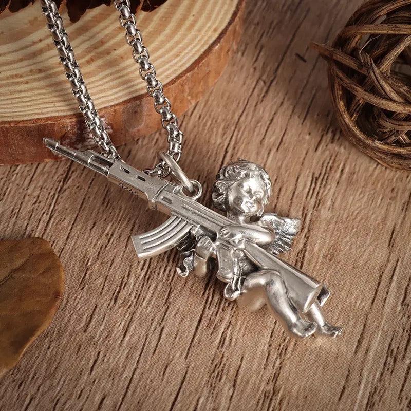 Peace and War Angel Ak-47 Pendant Necklace - zuzumia