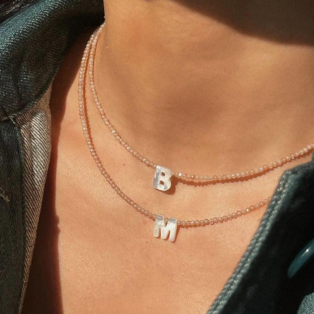 Handmade Inital Letter Beads Necklace - zuzumia