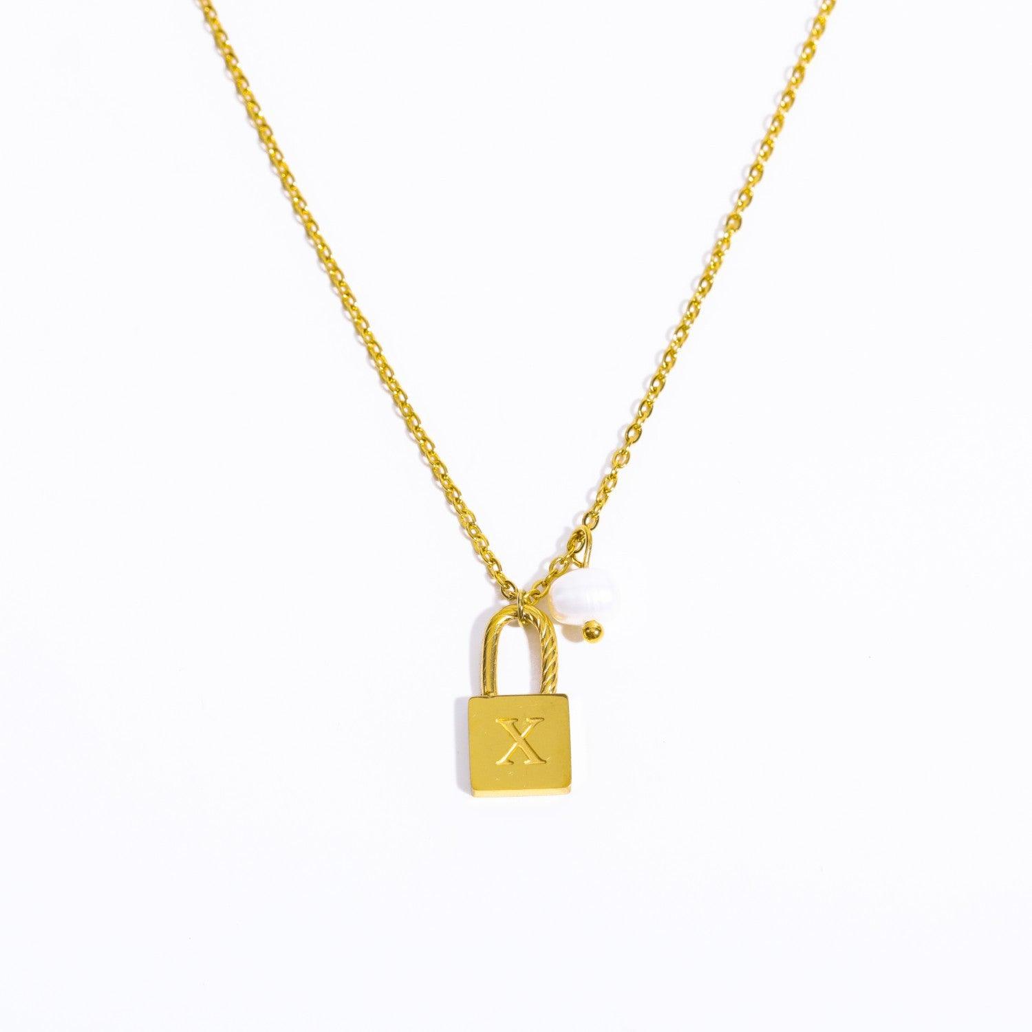 Initial Letter Lock Pearl Necklace - zuzumia