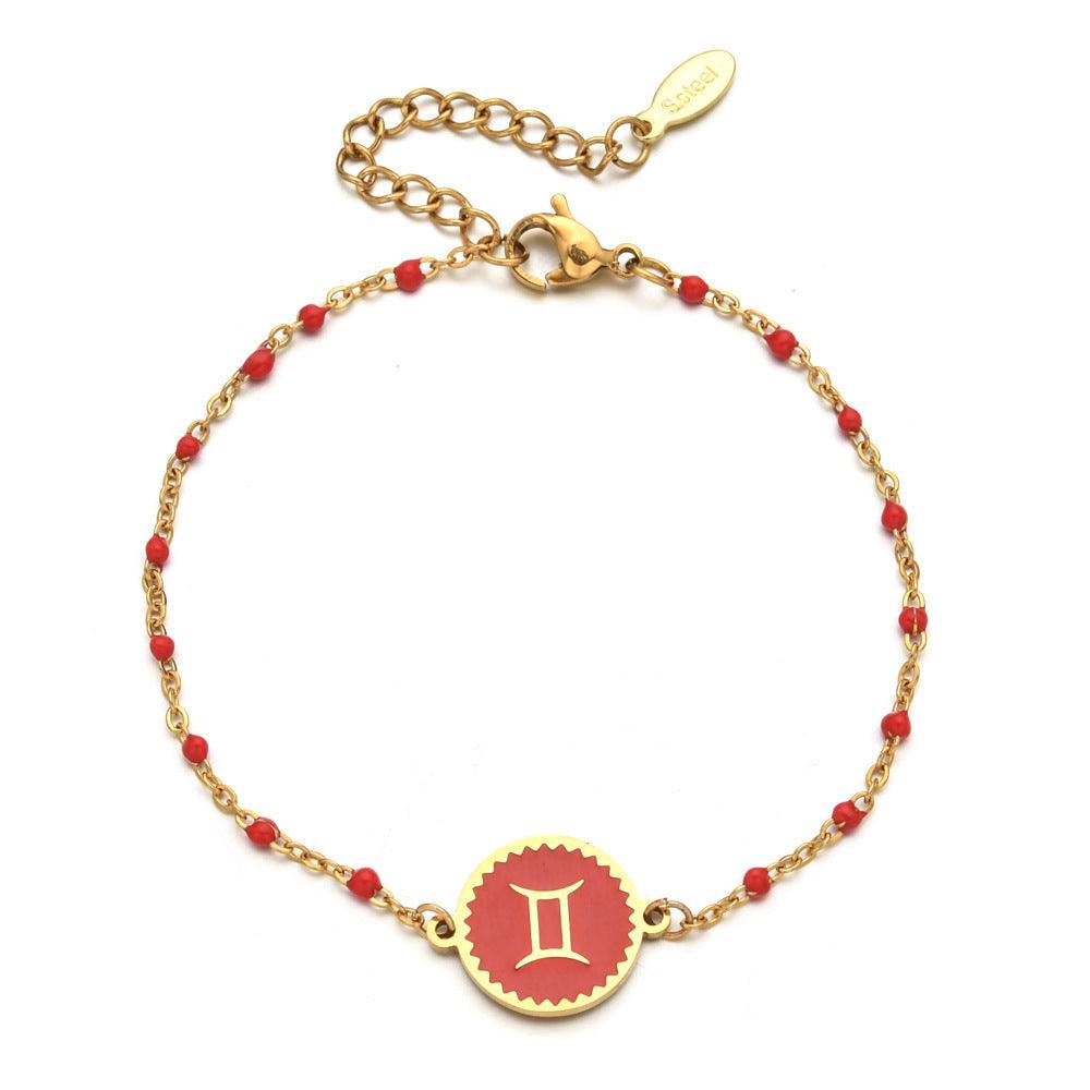 Enamel Zodiac Sign Bead Bracelet - zuzumia