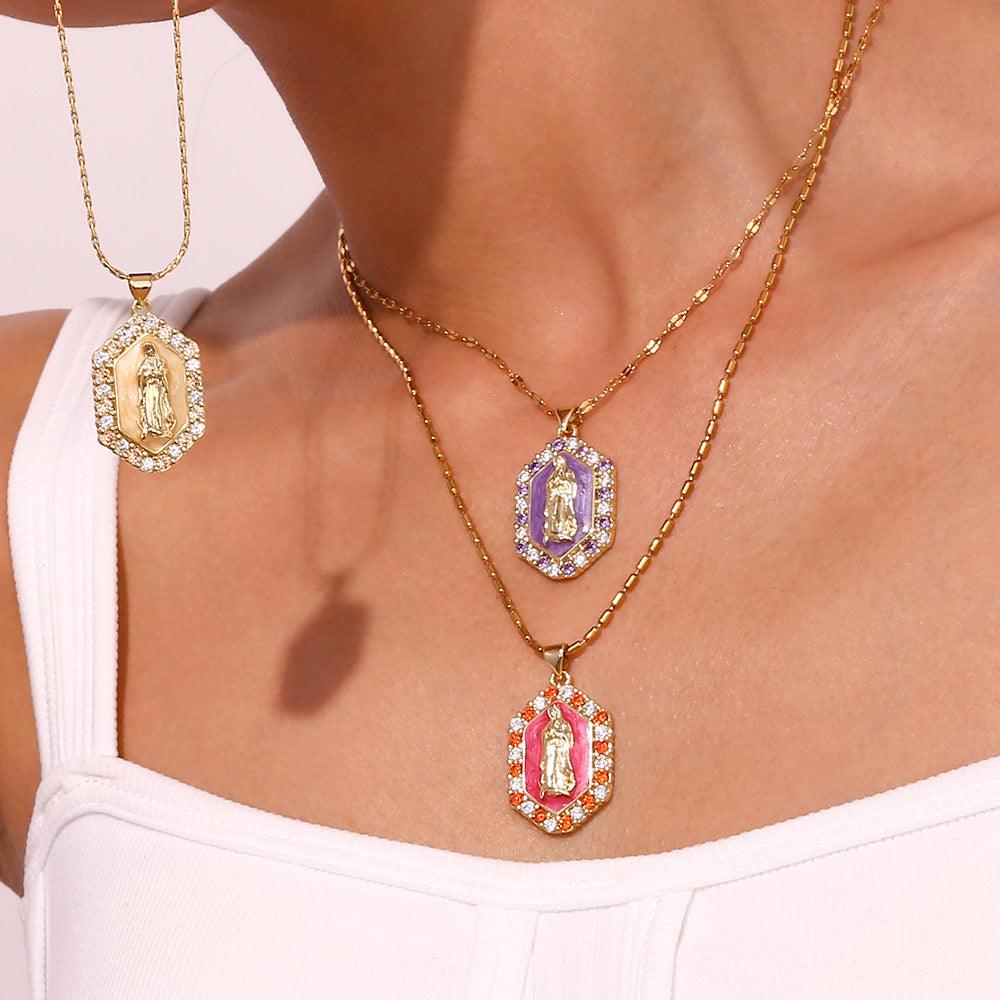 Multicolor Virgin Mary Zirconia Necklace - zuzumia