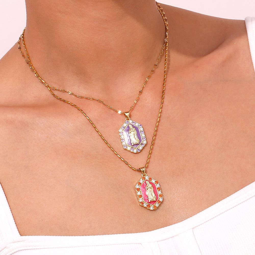 Multicolor Virgin Mary Zirconia Necklace