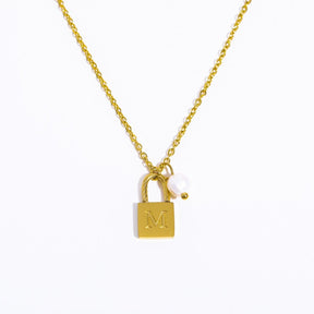 Initial Letter Lock Pearl Necklace - zuzumia