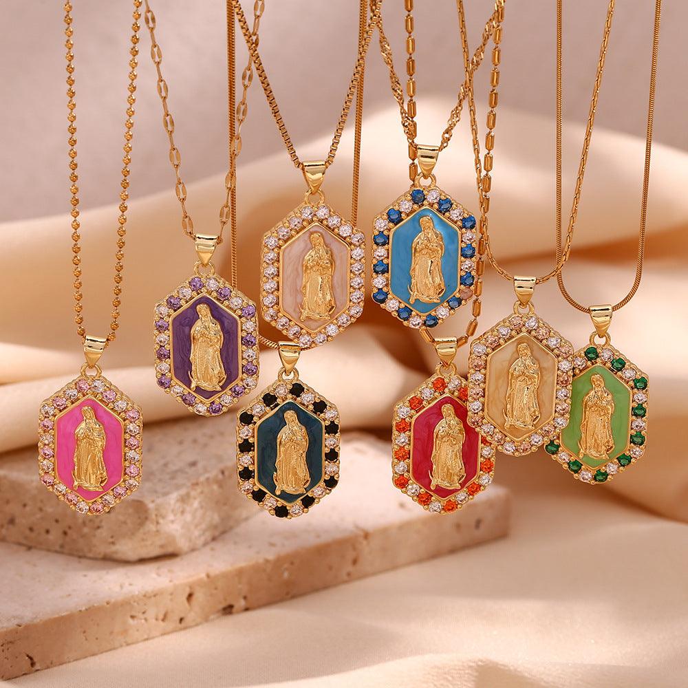 Multicolor Virgin Mary Zirconia Necklace - zuzumia