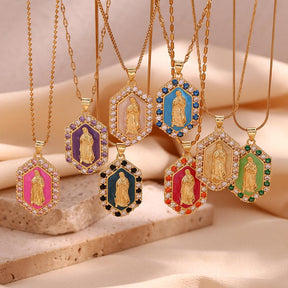 Multicolor Virgin Mary Zirconia Necklace - zuzumia