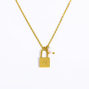 Initial Letter Lock Pearl Necklace