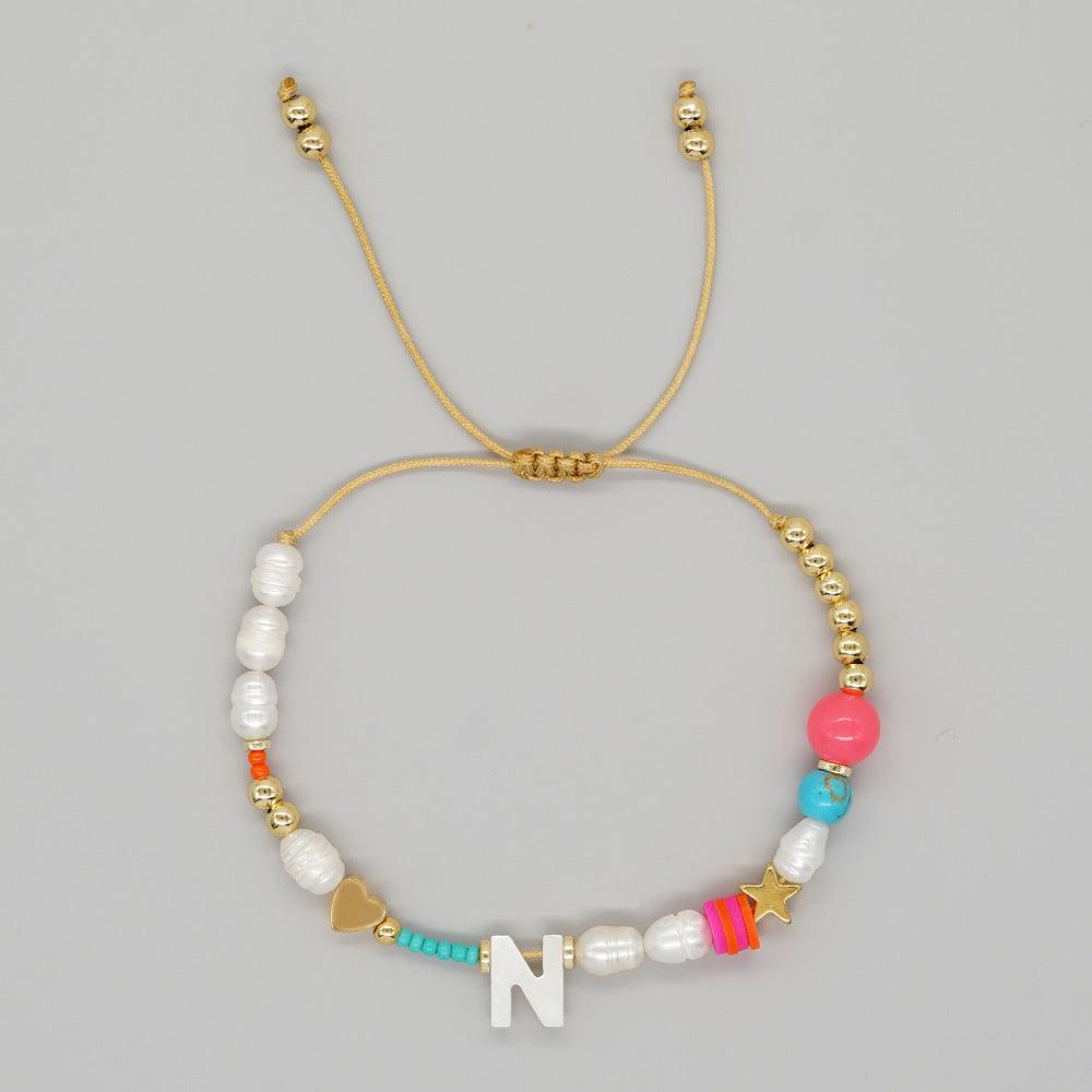 Handmade Initial Letter Stone Pearl Bracelet - zuzumia