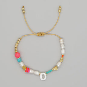 Handmade Initial Letter Stone Pearl Bracelet - zuzumia