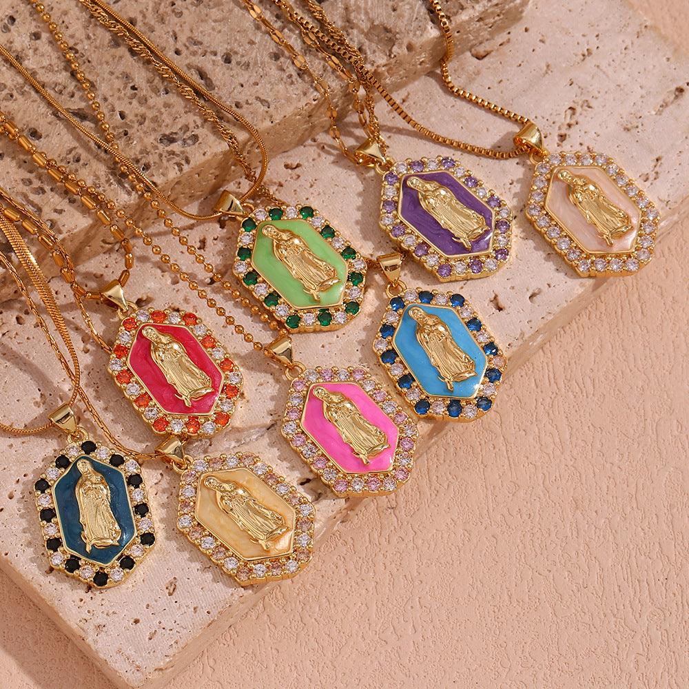 Multicolor Virgin Mary Zirconia Necklace - zuzumia