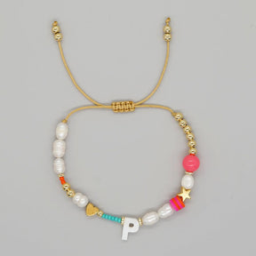 Handmade Initial Letter Stone Pearl Bracelet - zuzumia