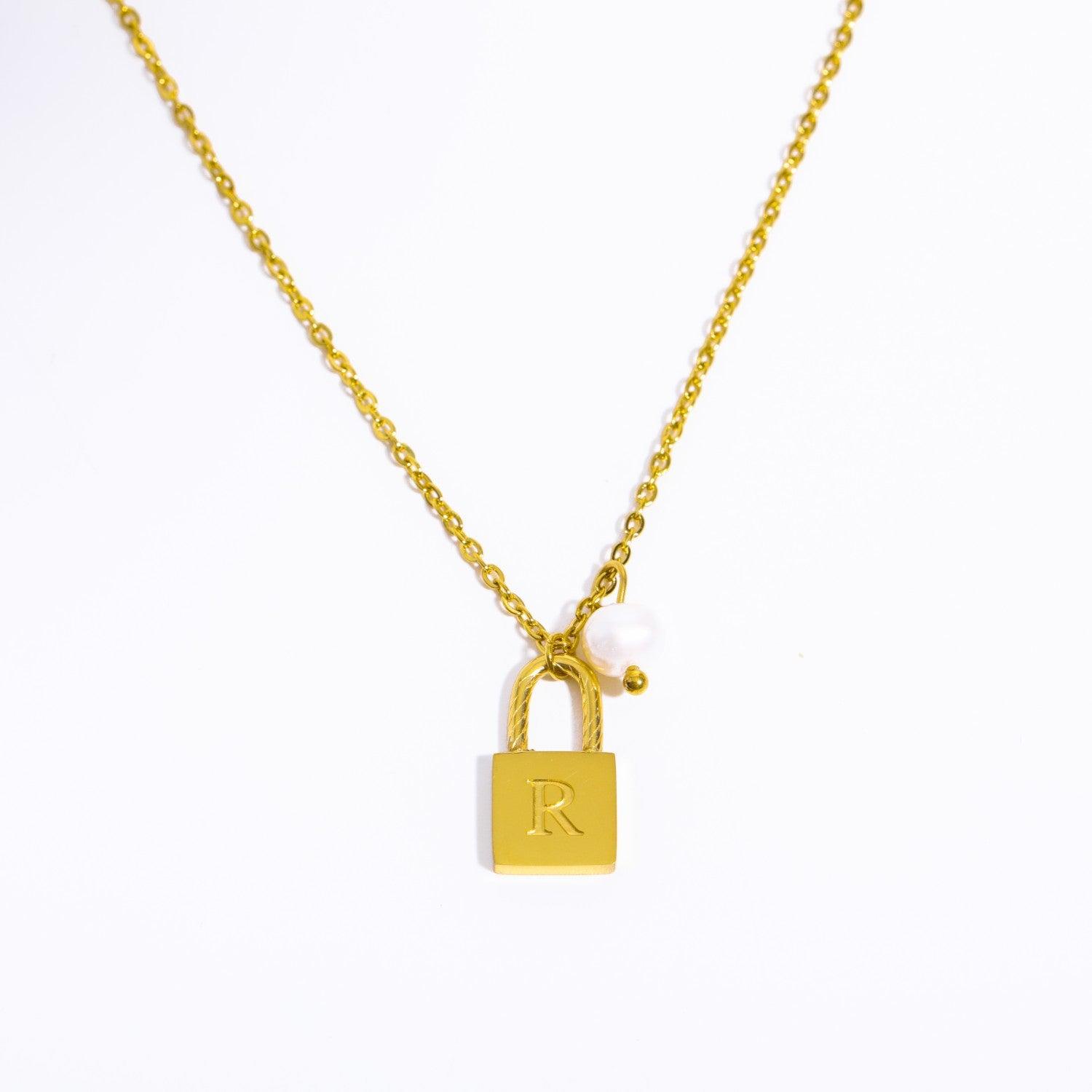 Initial Letter Lock Pearl Necklace - zuzumia