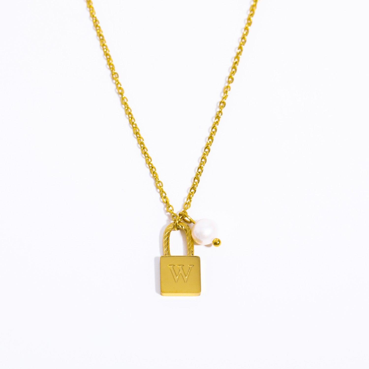 Initial Letter Lock Pearl Necklace - zuzumia