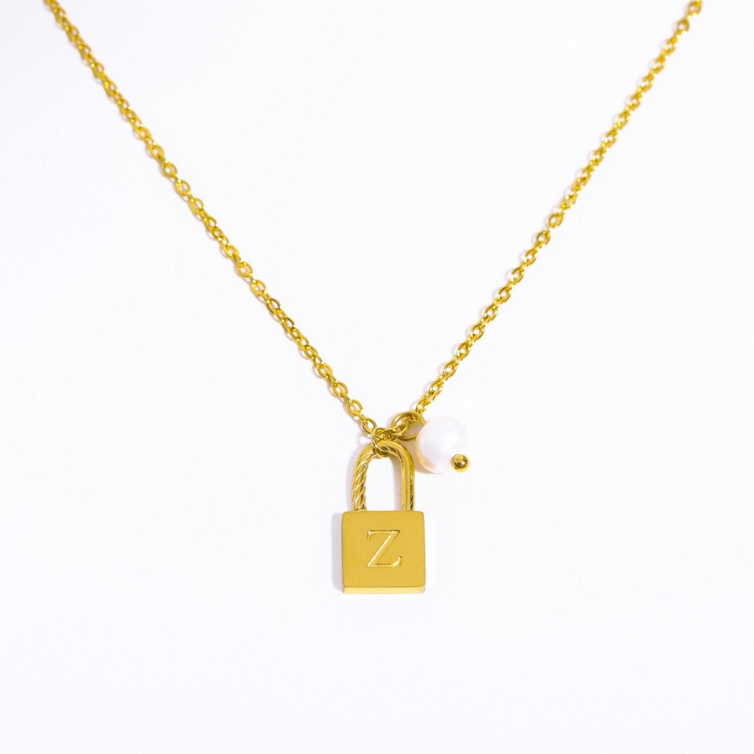 Initial Letter Lock Pearl Necklace - zuzumia