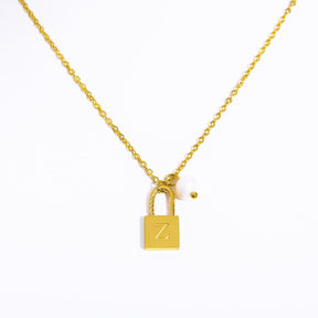 Initial Letter Lock Pearl Necklace - zuzumia