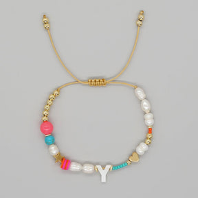Handmade Initial Letter Stone Pearl Bracelet