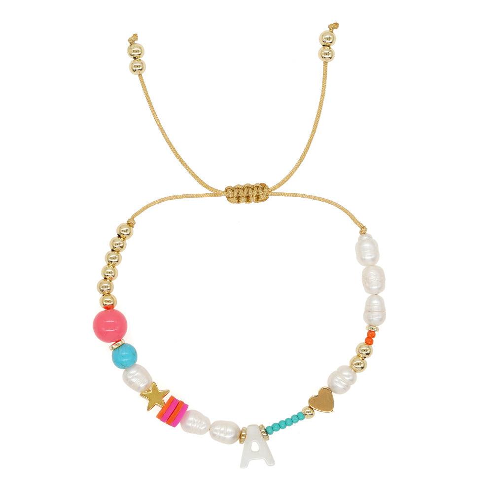 Handmade Initial Letter Stone Pearl Bracelet - zuzumia