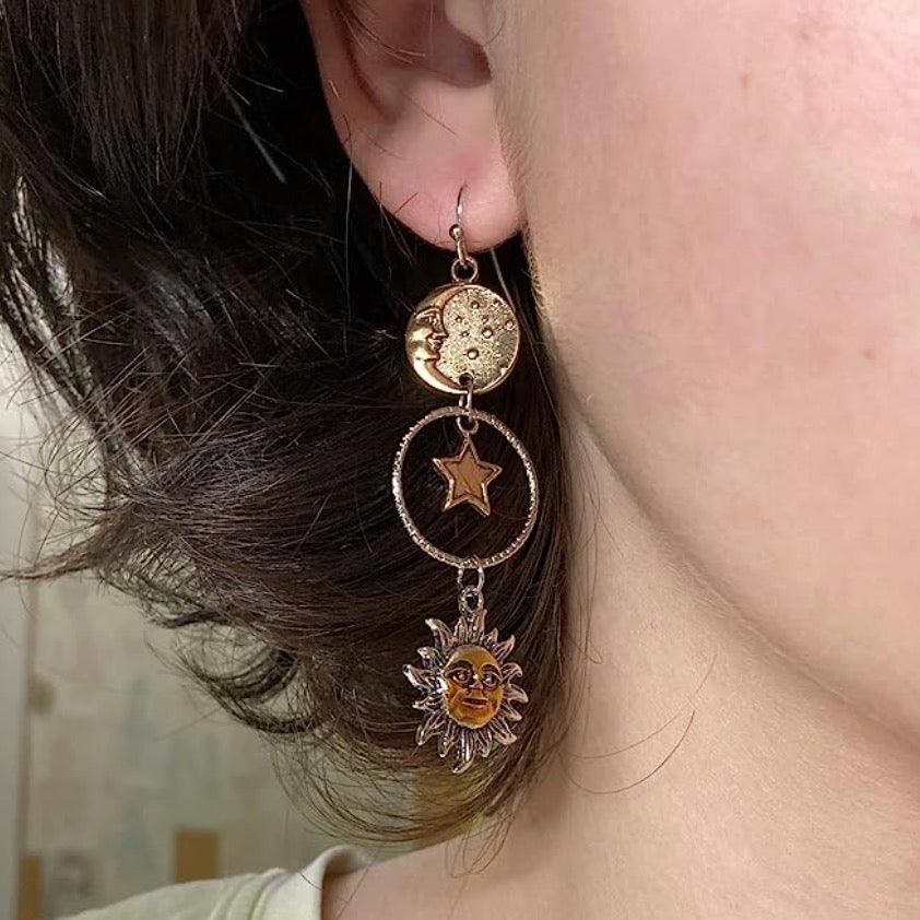 Sun And Moon Asymmetric Earrings