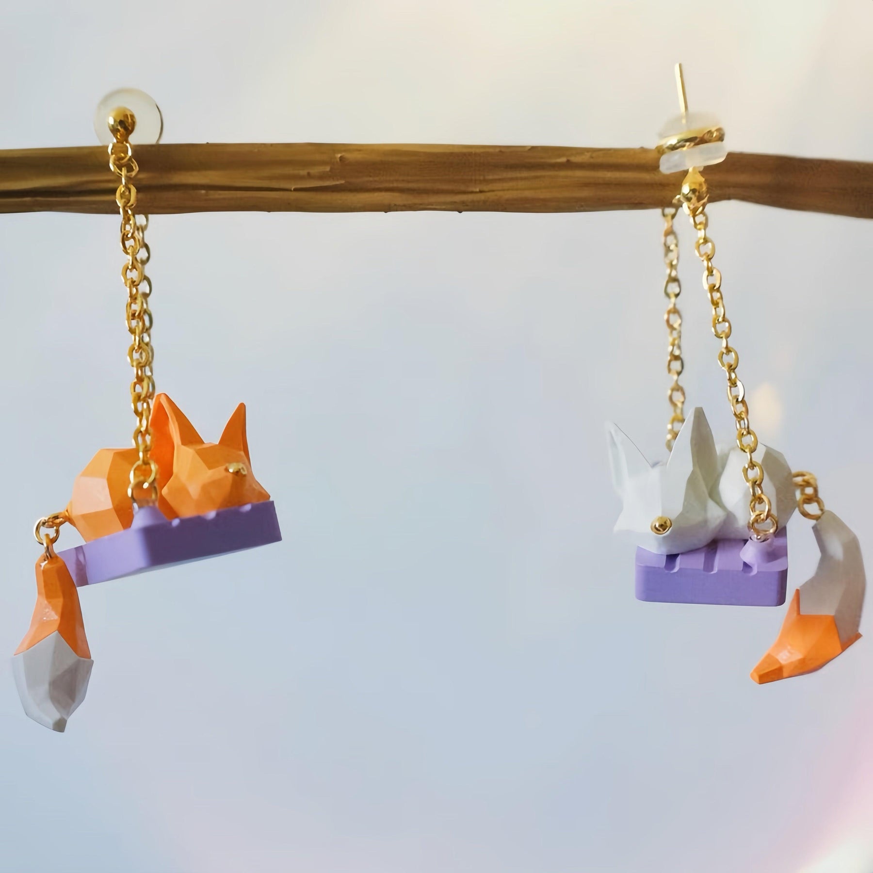 Creative 3D Cartoon Fox Cat Swing Earrings - zuzumia