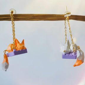 Creative 3D Cartoon Fox Cat Swing Earrings - zuzumia