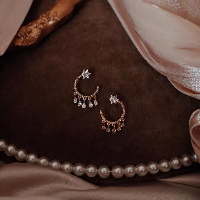 Zirconia Hoop Dangle Earrings - zuzumia