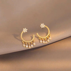 Zirconia Hoop Dangle Earrings - zuzumia