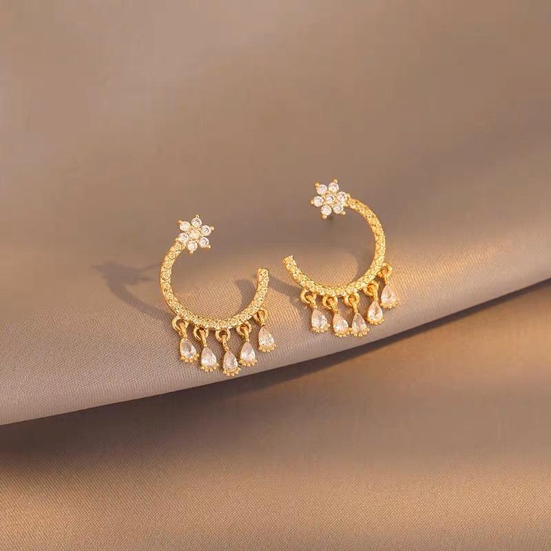 Zirconia Hoop Dangle Earrings - zuzumia