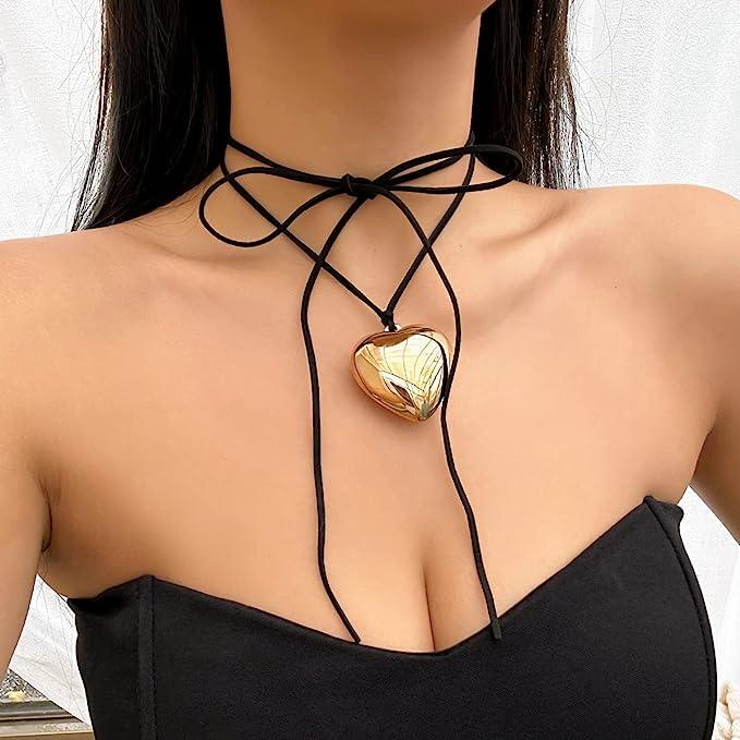 Puffed Heart String Necklace - zuzumia
