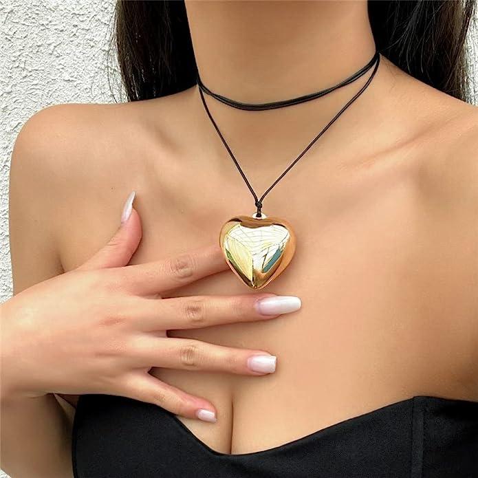 Puffed Heart String Necklace - zuzumia