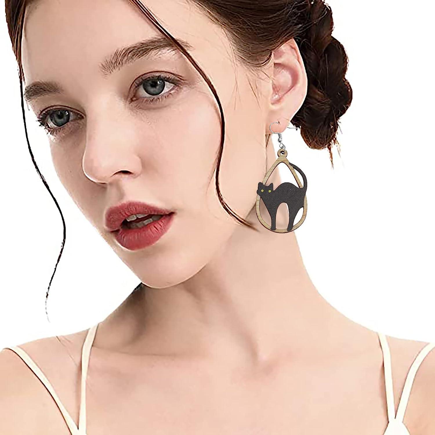 Black Cat Water Drop Earrings