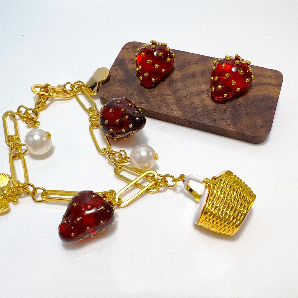 Strawberry Flower Basket Jewelry Set