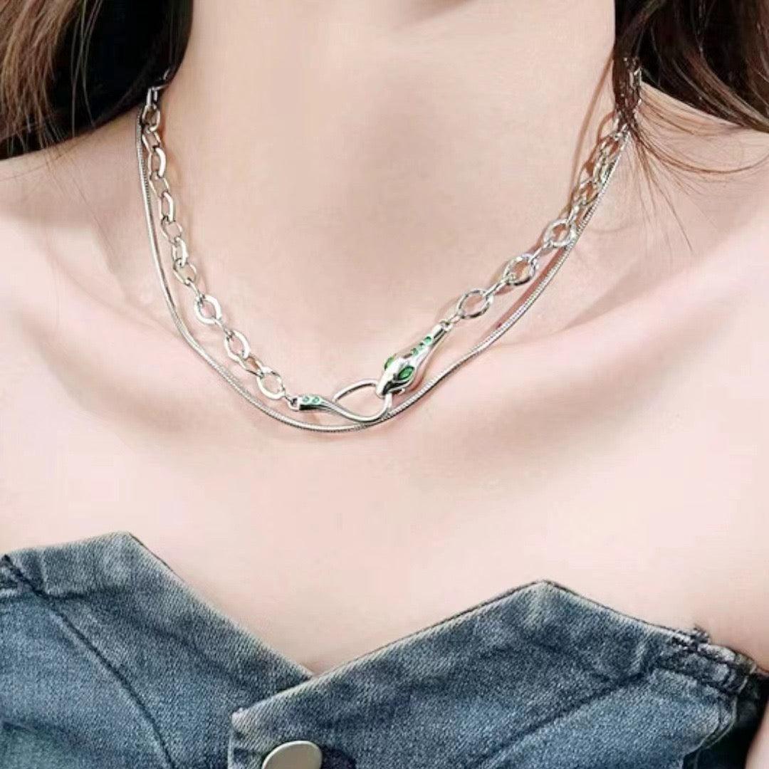 Double-Layered Slytherin Snake Jewelry Set
