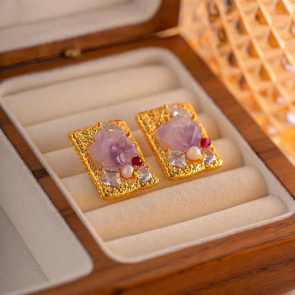Amethyst Gemstone Vintage Earrings - zuzumia