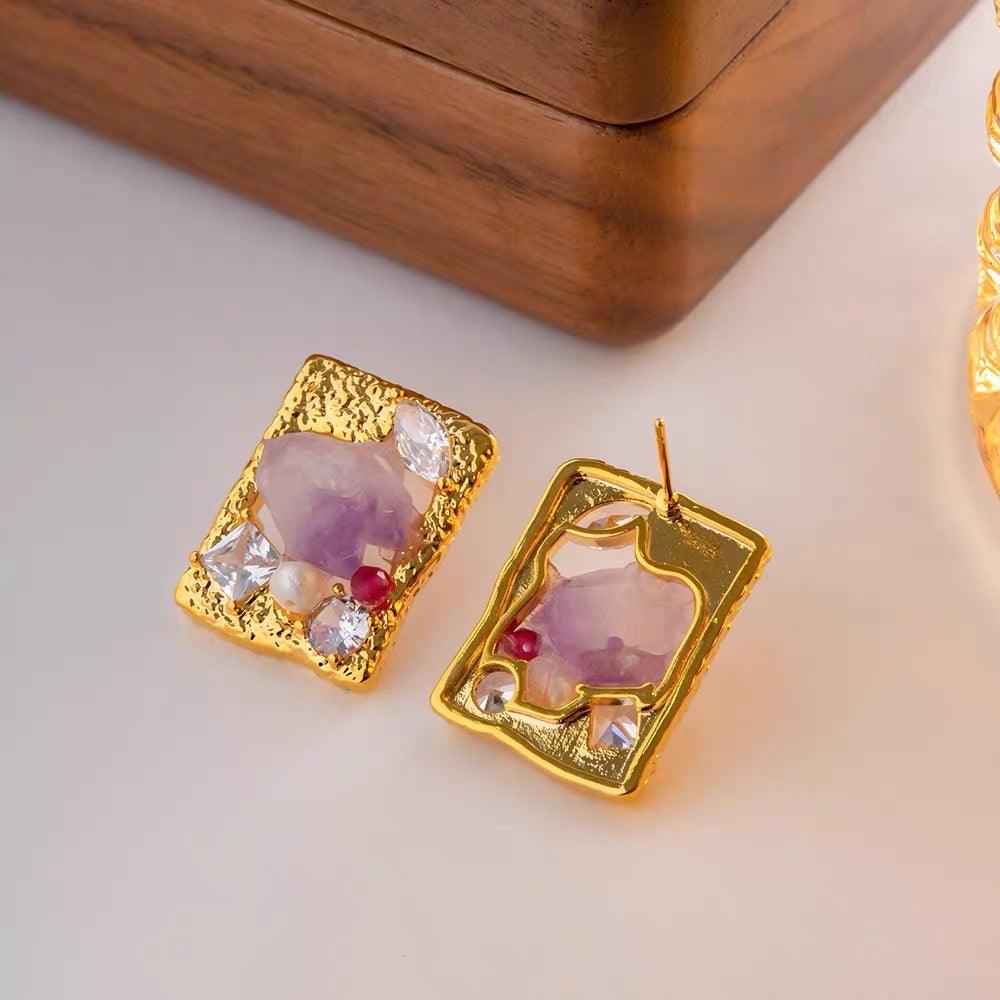 Amethyst Gemstone Vintage Earrings - zuzumia