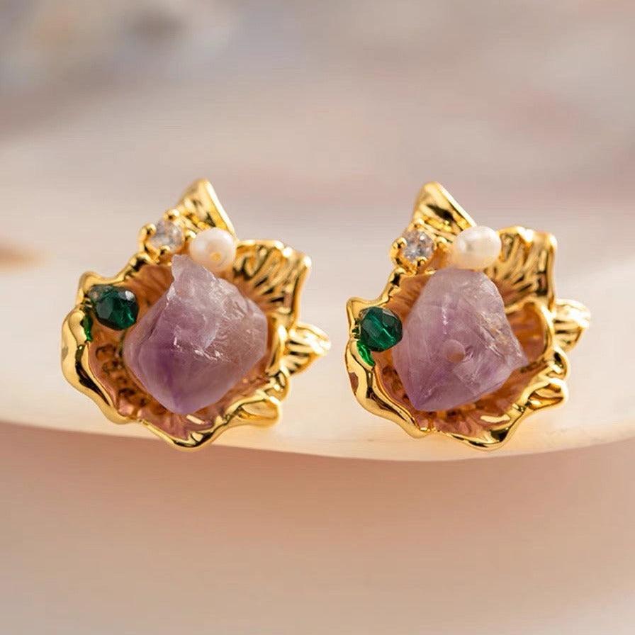 Amethyst Gemstone Vintage Earrings - zuzumia
