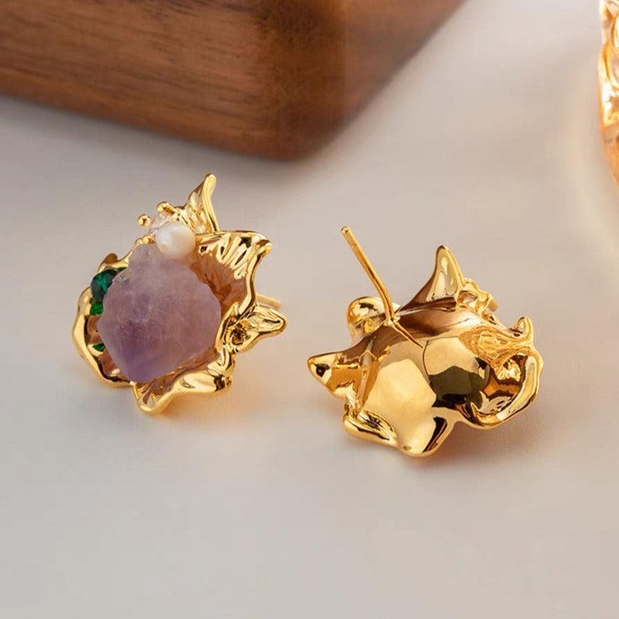 Amethyst Gemstone Vintage Earrings - zuzumia