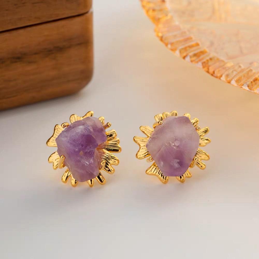 Amethyst Gemstone Vintage Earrings - zuzumia